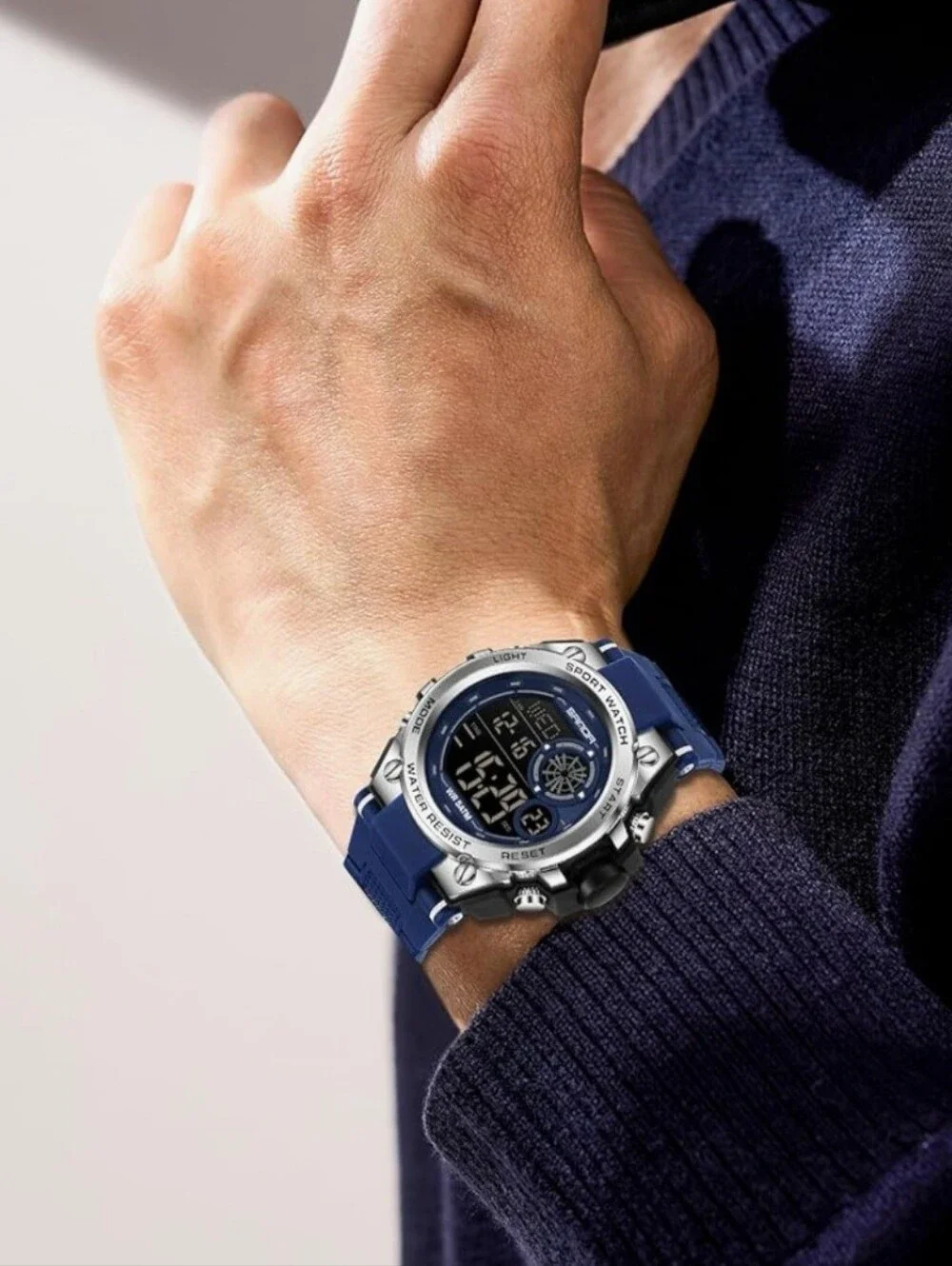Multifunction Sports Digital Watch, 50M Water Resistant, 5ATM, LED, ABS Shell.